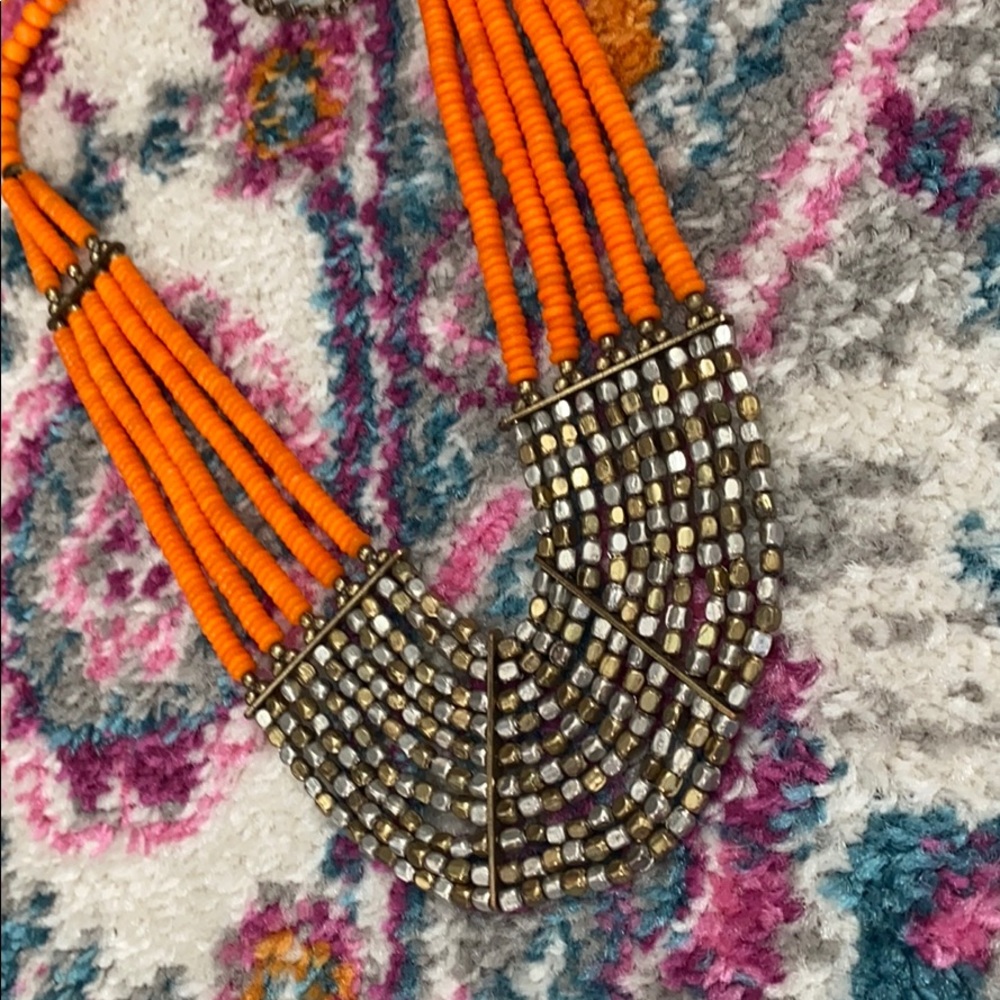 Orange & Gold Beaded Statement Necklace - Picture 2 of 3